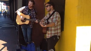 2 Nashville "Buskers" picking on Broadway Street, Nashville, Tennessee.