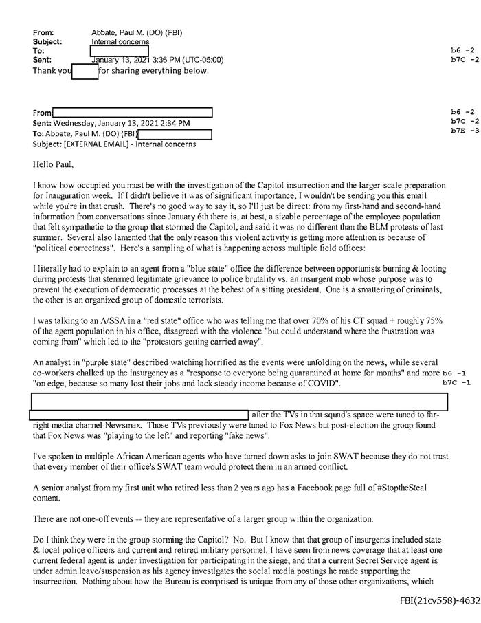 Email Shows FBI Agents Were Sympathetic To J6 Rioters 2 email shows fbi agents were sympathetic to j6 rioters dump 7 email shows fbi agents were sympathetic to j6 rioters