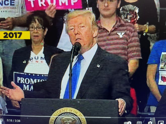 Video footage of President Donald Trump in 2017 as shown in the UAW's recent video on plant closings.