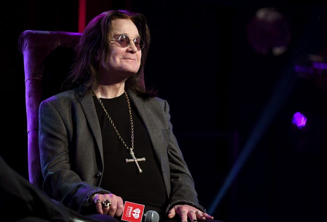 Ozzy Osbourne speaks on stage at an iHeartRadio event at iHeartRadio Theater on Feb. 24, 2020, in Burbank, California.